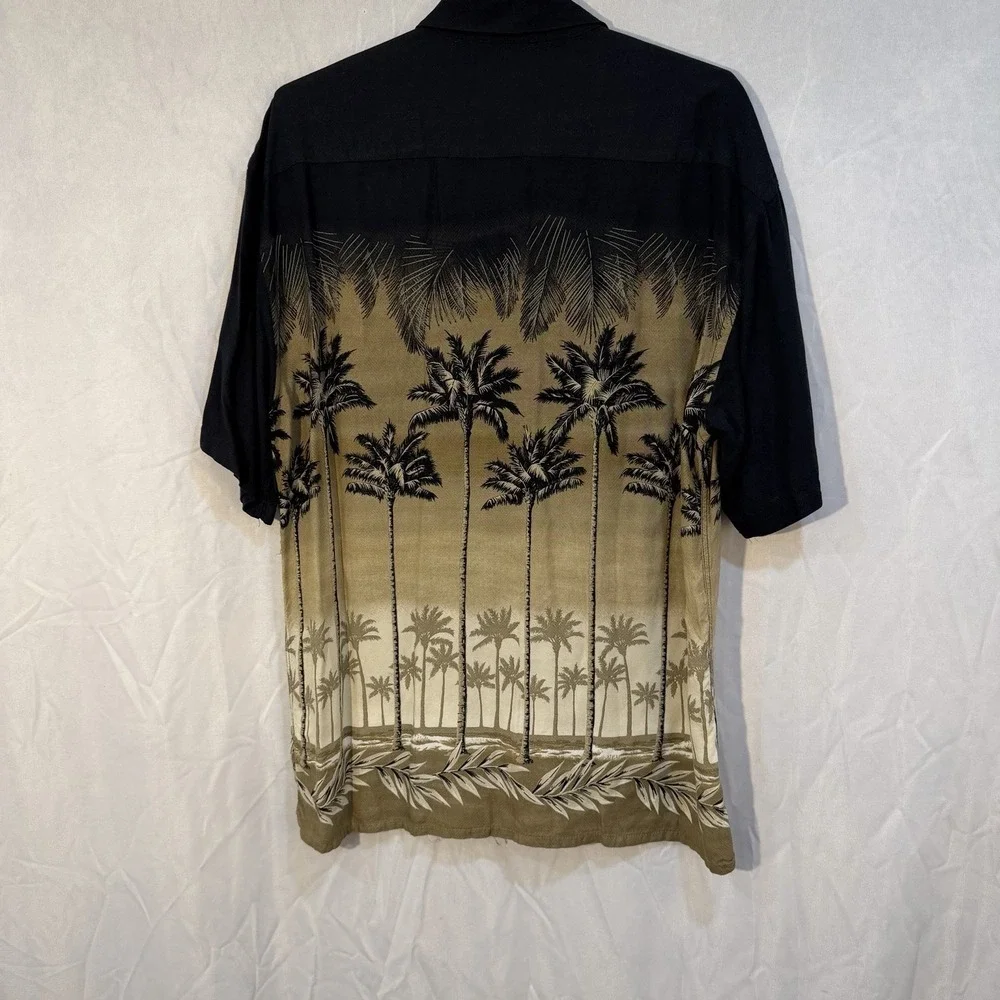 Vintage Men's Rayon Hawaiian‎ Short Sleeve Button Shirt L Palm Trees Beach